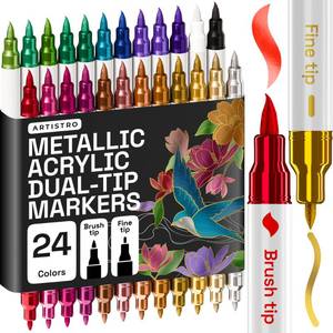 lot 12176 image: ARTISTRO 24 Metallic Acrylic Paint Markers - Paint Pens for Drawing - For Fabric, Rock, Glass, Wood, Molds - Arts & Crafts Gift for Adults, Teens, Kids, Classroom Must Haves & School Supplies