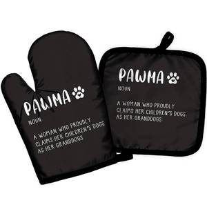 lot 12242 image: BRRNYOI Dog Grandma Gifts Black Oven Mitts and Pot Holders Sets, Best Dog Grandma for Owners Lovers Women, Pawma Definition Heat Resistant Oven Gloves Hot Pads for Kitchen Decor