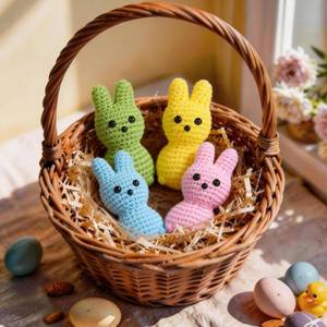 lot 12244 image: JoycuFF Easter Decorations, 4pcs Handmade Crochet Animals Bunny(Basket Not Included), Decorations for Home or Office, Basket Stuffers for Home, Cute Easter Gift for Her Him