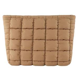 lot 12245 image: HICARRY Puffy Quilted Makeup Bag Cosmetic Bags Travel Cute Puffer Solid Toiletry Organizer Pouch Storage Clutch for Women, Brown