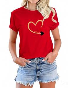 lot 12263 image: QGRSWBC Womens Mens Lover Heart T-Shirt Couples Matching Casual Shirts Crew Neck Shirts Short Sleeve Tops Red XL