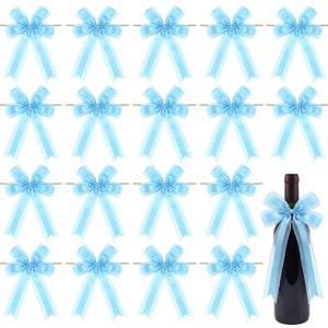 lot 12265 image: Solsew 24 Pcs 6x8 Large Blue Organza Twist Tie Bows for Graduation Gift Wrapping Wedding Bridal Shower Long Pretied Ribbon Bow Decor DIY Craft for Wine Bottles Bags Birthday(1.5) (Set Of 3 Two Blue One Red)