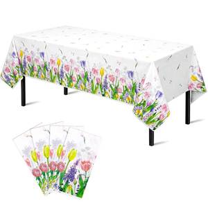 lot 12266 image: Yuunheg 4 Pack Spring Tablecloth Spring Decorations for Home Indoor Outdoor, Disposable Plastic Flower Tablecloth Rectangle Table Decor Backdrop Banner Birthday Decorations for Easter Wedding Party