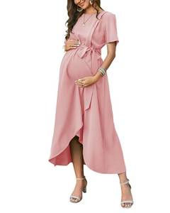 lot 12279 image: Arach&Cloz Womens Maternity Dress Pregnancy Clothes 2023 Summer Short Sleeve Maxi Dresses for Nursing Photoshoot Baby Shower Breastfeeding (Dusty Rose,S)