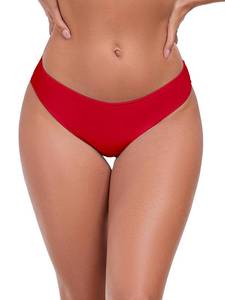 lot 12297 image: Ocean Blues Womens Red Low Waisted Bikini Bottom Full Coverage Swim Bottom Size Small