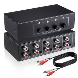 lot 12300 image: Gulfmew 3.5mm Aux  RCA LR Audio Switch Box, RCA Switch with 5 FT Cable, 4 in 1 Out Bidirectional Stereo Audio Switcher Selector, Passive AB Analog Selector for DVD Player CD Player, No Power Need