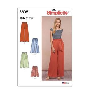 lot 12301 image: Simplicity US8605A Easy to Sew Womens Skirts and Loose Fitting Pants Sewing Patterns, Sizes 6-24