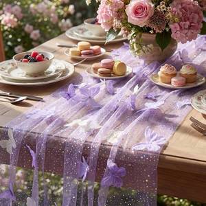 lot 12302 image: Remagr 9.8 ft Purple Butterfly Table Runner Embroidery Seasonal Table Decorations Tulle Fabric for Home Indoor Decor, Bridal Shower Wedding, Baby Shower Parties, Holiday DIY Craft Kitchen Decor