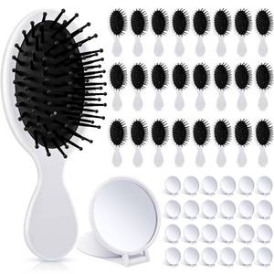 lot 12306 image: Meanplan 48 Pcs Mini Hair Brush Set 24 Travel Wet Dry Hair Combs Pocket Detangling 24 Compact Folding Makeup Mirrors for Spa Sleepover Birthday Bridal Shower Bachelorette Christmas Party Gift(White)