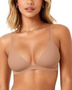 lot 12320 image: OEAK Womens Comfortable Triangle Bras No Underwire Sexy Plunge Unlined Bralette Pull On Bra Seamless Everyday Tshirt Bras L Nude