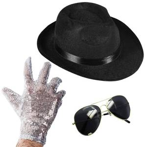 lot 12323 image: Funny Party Hats Michael Jackson 3-Piece Costume Set - Black Fedora Hat, Sequin Glove, and Sunglasses MJ Costume Kit - Michael Jackson Accessories For Kids and Growns-Ups, Halloween & Other Occassions