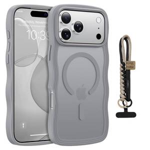 lot 12332 image: Leriufa for iPhone 17 Pro Case Cute Wavy Matte Gray Compatible with MagSafe,Color-Matched Lanyard,Military Grade Shockproof,Slim & Durable,Travel-Ready & Stylish