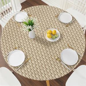 lot 12340 image: Smiry Round Picnic Tablecloth, Wipeable Flannel Backed Vinyl Tablecloths for 31 - 35 Tables, Waterproof Elastic Fitted Table Covers for Camping, Indoor, Outdoor, Khaki