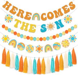 lot 12351 image: LARRAZABAL Here Comes The Son Baby Shower Banner, Here Comes the Son Baby Shower Decor Boy Boho Retro Sunshine 1st Birthday Party Supplies