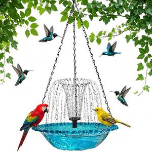 lot 12355 image: Solar Cascade Hanging Bird Bath Fountain, 2026 New Solar Powered Bird Bath Fountain with USB, Outdoor Humming Birds Cascade Baths Fountains for Gardens, Lawns, Patios, Eaves, Courtyards