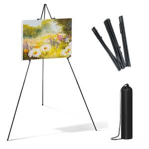 lot 12359 image: 66.5 High Easel Stand for Wedding Sign, Lightweight Metal Portable Art Easel with Carry Bag for Graduation Party Welcome Sign Outdoor Sketching, Painting & Poster, Black