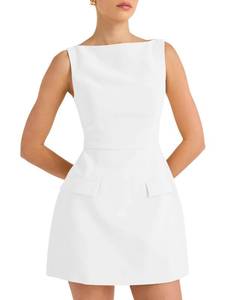 lot 12360 image: BORIFLORS Womens Sexy Bodycon Boat Neck Mini Dresses Elegant Classy Work Party Short Dress, Small, White