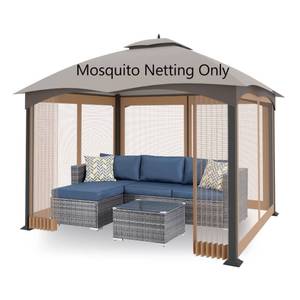 lot 12375 image: Tanxianzhe 10x12 Gazebo Replacement Mosquito Netting 4-Panel Patio Screen Walls with Zipper (Khaki)