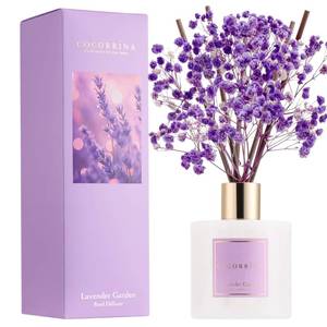lot 12380 image: COCORR�NA Reed Diffuser - Lavender Garden 6.7 Fl.oz Reed Diffuser Set with Sticks & Preserved Babys Breath, Reed Diffuser for Home Bathroom Shelf Decor