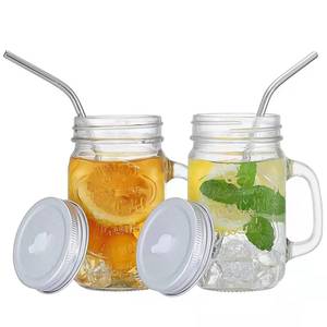 lot 12386 image: YSJILIDE Smoothie Cup with Lid and Straw, Iced Coffee Cup Reusable, Mason Jar Cups, Mason Jar Drinking Glasses for Juice Coffee Milkshake, Mason Jars with Handle Set of 2 (WHTIE)