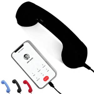 lot 12400 image: Retro Phone Handset, Retro Phone Handset for Phone, Type-C Retro Telephone Wired Handsets Style Landline Handle Receiver for Cell Mobile Video Conferences, Calls and Meetings (Black)