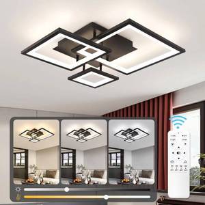 lot 13065 image: HLILCEH Modern Black Led Ceiling Light 3-Square Design 3000K-6500K Dimmable LED Ceiling Light with Remote 33W Acrylic Ceiling Lighting Fixture for Bedroom Kitchen Dining Room Office Lamps