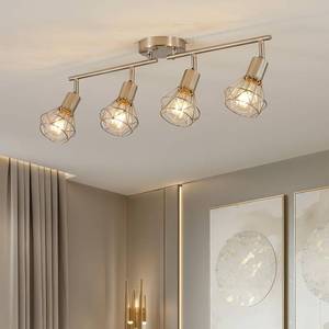 lot 13076 image: Guang Shuo 4-Light Track Light Brushed Nickel Adjustable Kitchen Track Lighting Multi-Directional Cage Flush Mount Ceiling Light with E26 Base Farmhouse Close to Ceiling Lamp for Dining Room Hallway