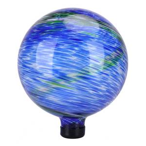 lot 13078 image: VCUTEKA Glass Outdoor Gazing Globe, Blue and Green Hand Painted Swirled Sphere for Patio Garden Gazing Ball Yard Ornament, 10 Inch