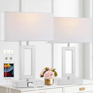 lot 13088 image: gernehop Silver Table Lamps Set of 2 with Dual USB Ports,3-Way Dimmable Touch Control Bedside Lamps,Modern Bedroom Table Lamp for Living Room,Nightstand LED Bulbs Included