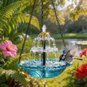 lot 13093 image: 2026 New Solar Cascade Hanging Bird Bath Fountain �� Outdoor Bowl Bird Bath with Solar Pump, Large Hanging Fountain for Hummingbirds, Gardens, Patio & Backyard (Blue)
