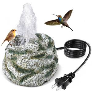 lot 13095 image: Bird Bath Fountain, Bird Bath Water Fountains with 7W Water Pump, Gray Moss Resin Granite Water Fountain Rock Waterfall for Birdbath, Bird Feeder