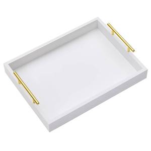 lot 13098 image: 16x12 Serving Trays with Handles, White Decorative Serving Tray, Ottoman Trays, Living Room, Bathroom, and Outdoors Decorative Trays (White)