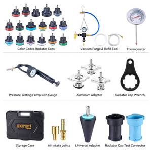 lot 13099 image: KOOPOOL 30PCS Radiator Pressure Tester Kit, Coolant Pressure Tester and Vacuum Refill Kit for Automotive Cooling System Water Tank Leakage Detection