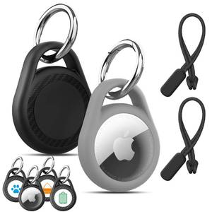lot 14104 image: Holder for Airtag with Keychain,Waterproof Case Rubber Cover for Air Tag,Includes Stickers & Lanyard (Black&Gray)