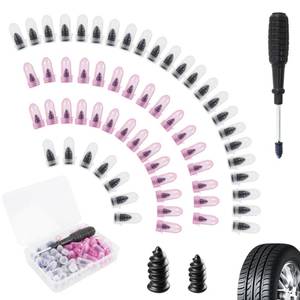 lot 14120 image: Risornda 60PCS Tire Repair Rubber Nail Kit, Screw in Tire Plugs with Screwdriver, Tire Repair Screws Individual Packaging, Universal for Car Motorcycle Truck Tubeless Tire Puncture Repair