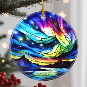 lot 14131 image: Christmas Ornaments, 2.8 Inch Ceramic Hanging Ornament, Christmas Tree Ornaments, Xmas Decorations, Holiday Decorations, Holiday Party Gifts, and Xmas Gift Ideas - Aurora Borealis (Variety 3-Pack)