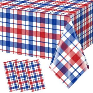 lot 14142 image: 3Pcs Patriotic Buffalo Plaid Checkered Tablecloth Decorations,Plastic 4th of July Red White Blue Table Cover for Fourth of July Patriotic Memorial Independence Veterans Day Party Supplies,54x108 Inch