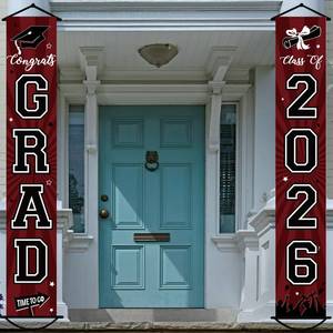 lot 14147 image: Graduation Banner 2026 Graduation Decorations Maroon and Black Grad Banner Porch Sign Class of 2026 Door Decor Congrats Hanging Backdrop Maroon Grad Party Decor for School Congratulations Supplies