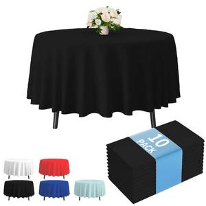 lot 14150 image: Fixwal Black Plastic Table Cloth Disposable 84 Inch, Waterproof Round Tablecloth 10 Pack for Prom, Soccer Party Decoration, Graduation, Birthday