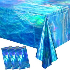lot 14156 image: 3 Pcs Iridescent Waves Tablecloths - Disposable Plastic Ocean Blue Table Cloth Rectangle Table Covers for Under the Sea Beach Surf Pool Party Birthday Party Decorations, 54 x 108 Inch