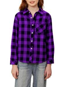lot 14163 image: Betusline Girls Plaid Flannel Shirt, Kids Long Sleeve Button Button Shirts Tops,F Purple & Black #2��5-6 Years Tag 130