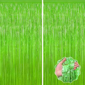 lot 14177 image: Grass Green Foil Fringe Curtain Backdrop, 2Pack Metallic Tinsel Fringe Curtain Streamers Photo Backdrop for St Patricks Day Football Decorations, Birthday Christmas Tropical Party Decor Door Streamers