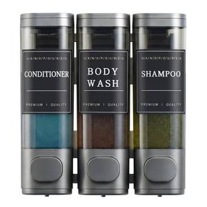 lot 14198 image: Shampoo and Conditioner Dispenser,Shower Soap Dispenser 3 Chamber No Drill Wall-Mounted for Bathroom & Hotel Leak-Proof Pumps, for Thick Liquids Like Conditioner - 1050ML High Capacity, Gun Gray