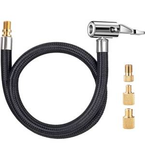 lot 14215 image: LUMITECO 20 Tire Inflator Hose Adapter, Lock On Air Chuck wConverting Nuts & Presta Valve Adaptor for Air Compressor, Schrader Valve Adapter for Tire Pumps Twist On Convert to Lock On Connection