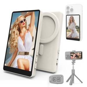 lot 14222 image: Vamvo Magnetic Selfie Monitor Screen for iPhone & Android, 4K Wireless Vlog Screen with Remote, 180° Rotation & Screen Mirroring Content Creator Essentials for TikTok, YouTube Live Streaming (White)