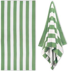 lot 14230 image: HENBAY Large Oversized Beach Towel - 35 x 70 Inch Microfiber Pool Towel, Green Striped Quick Dry Cabana Swim Towel