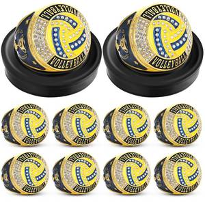 lot 14249 image: Highergo 10 Pcs Basketball Softball Baseball MVP Dancer Champion Trophy Ring with Display Stand Star Football Soccer Volleyball Golf Cheerleading Bowling Track Field(Gold,Volleyball)