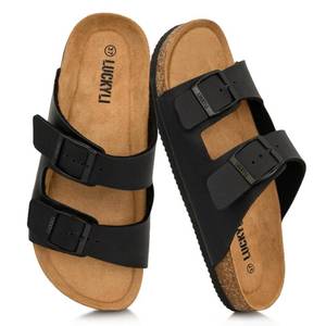 lot 14257 image: LUCKYLI Kids Sandals for Boys Girls Cork Footbed Slide Sandals with Adjustable Straps Non-slip Summer Slippers for Indoor Outdoor (LittleBig Kids) (7 Big Kid, Black)