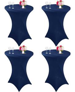 lot 14265 image: JALANCY 4 Pack Cocktail Spandex Tablecloth 32x43 Cocktail Table Cover Fitted High Top Round Table for Bar Wedding Birthday Party Banquet (Navy Blue)