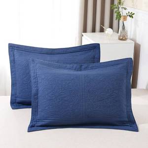 lot 14267 image: WINLIFE 100% Cotton Quilted Pillow Sham Floral Printed Pillow Cover (Standard, Navy Blue)